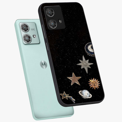 Galactic Charm Glow Glass Case displayed in angled mockup highlighting luminous galaxy inspired design with dreamy aesthetic.