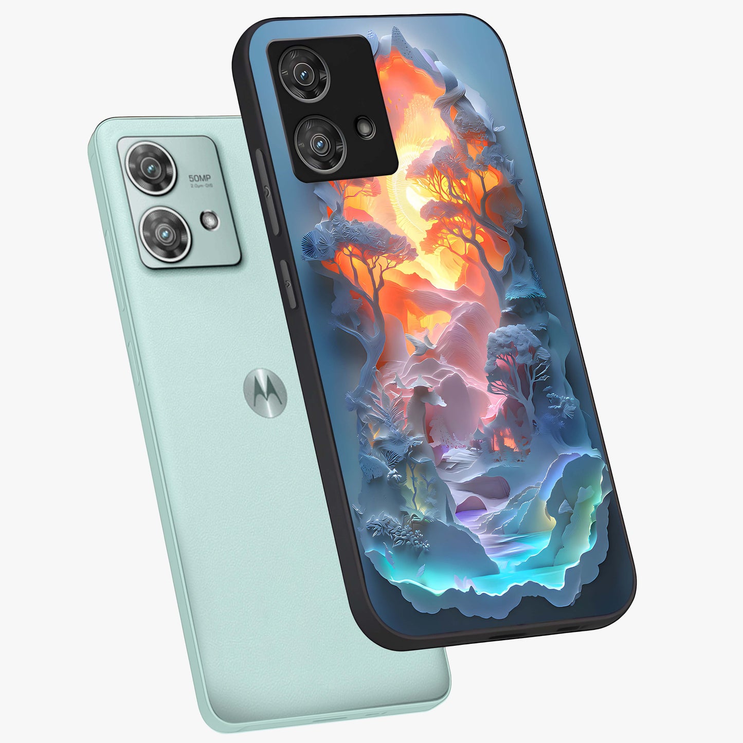 Glow Forest Portal Glass Case displayed in angled mockup highlighting mystical forest design with magical glowing aesthetic.