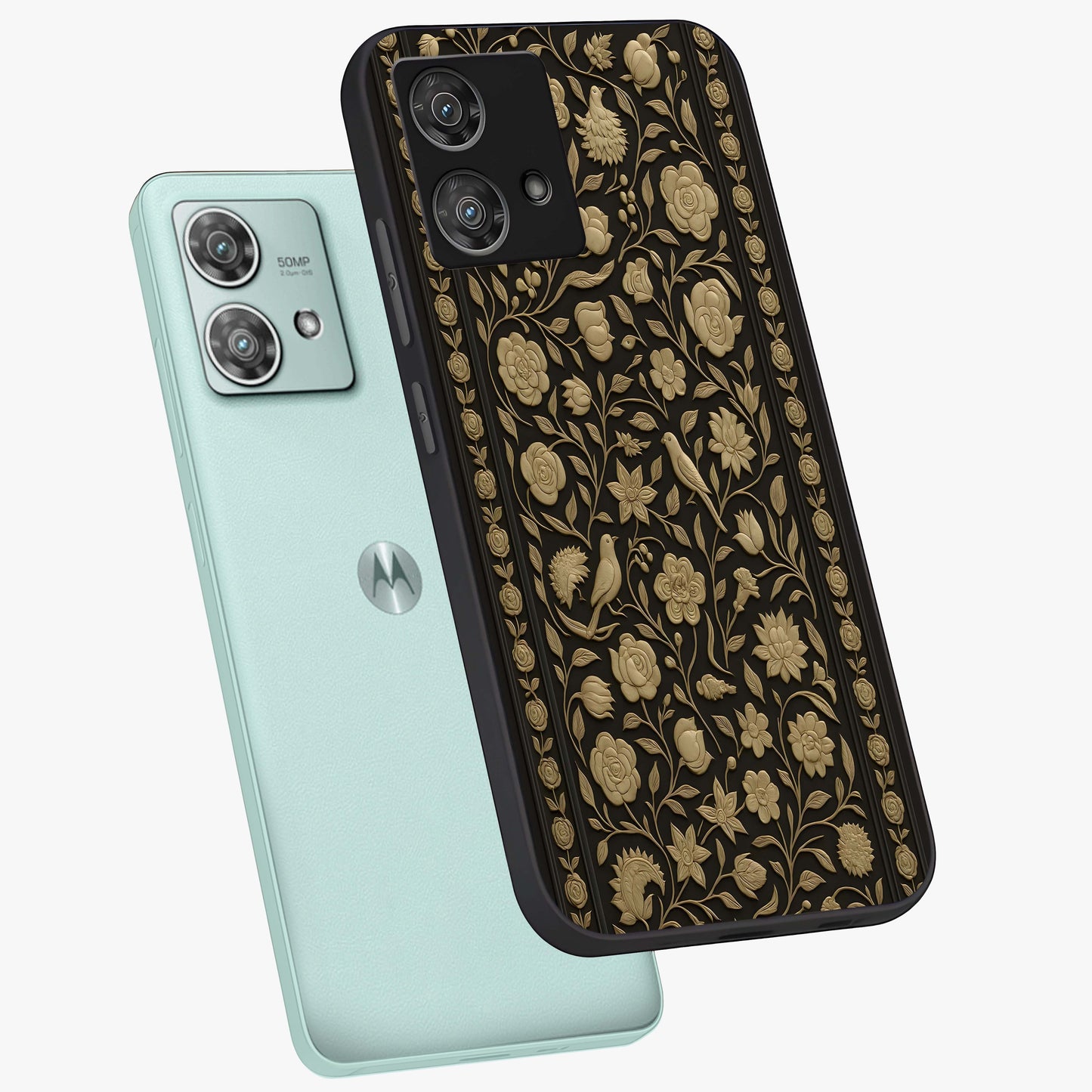 Golden Evil Eye Mandala Glass Case displayed in angled mockup highlighting protective evil eye symbol with golden mandala design.