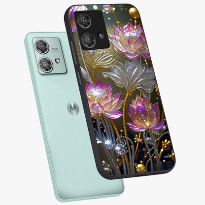 Golden Floral Majesty Glass Case displayed in angled mockup highlighting elegant flower design with royal golden aesthetic.