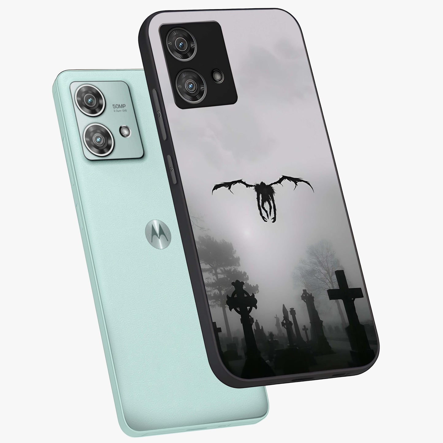 Graveyard Shadow Descent Glass Case displayed in angled mockup highlighting eerie shadow illustration with gothic aesthetic.