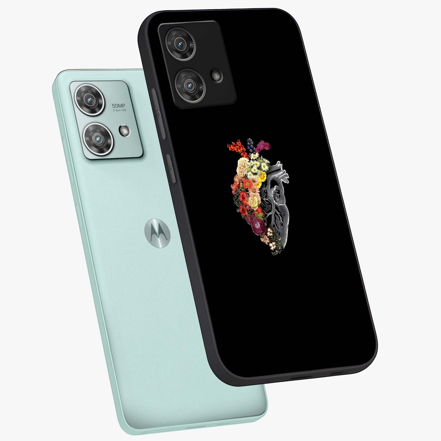 Heart With Flowers Glass Case displayed in angled mockup highlighting romantic flower design with soft aesthetic style.