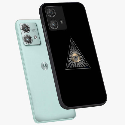 Illuminati Evil Glass Case displayed in angled mockup highlighting dark occult inspired design with bold aesthetic style.