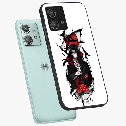 Itachi Limited Edition Naruto Anime Glass Case displayed in angled mockup highlighting dramatic anime illustration with bold action aesthetic.