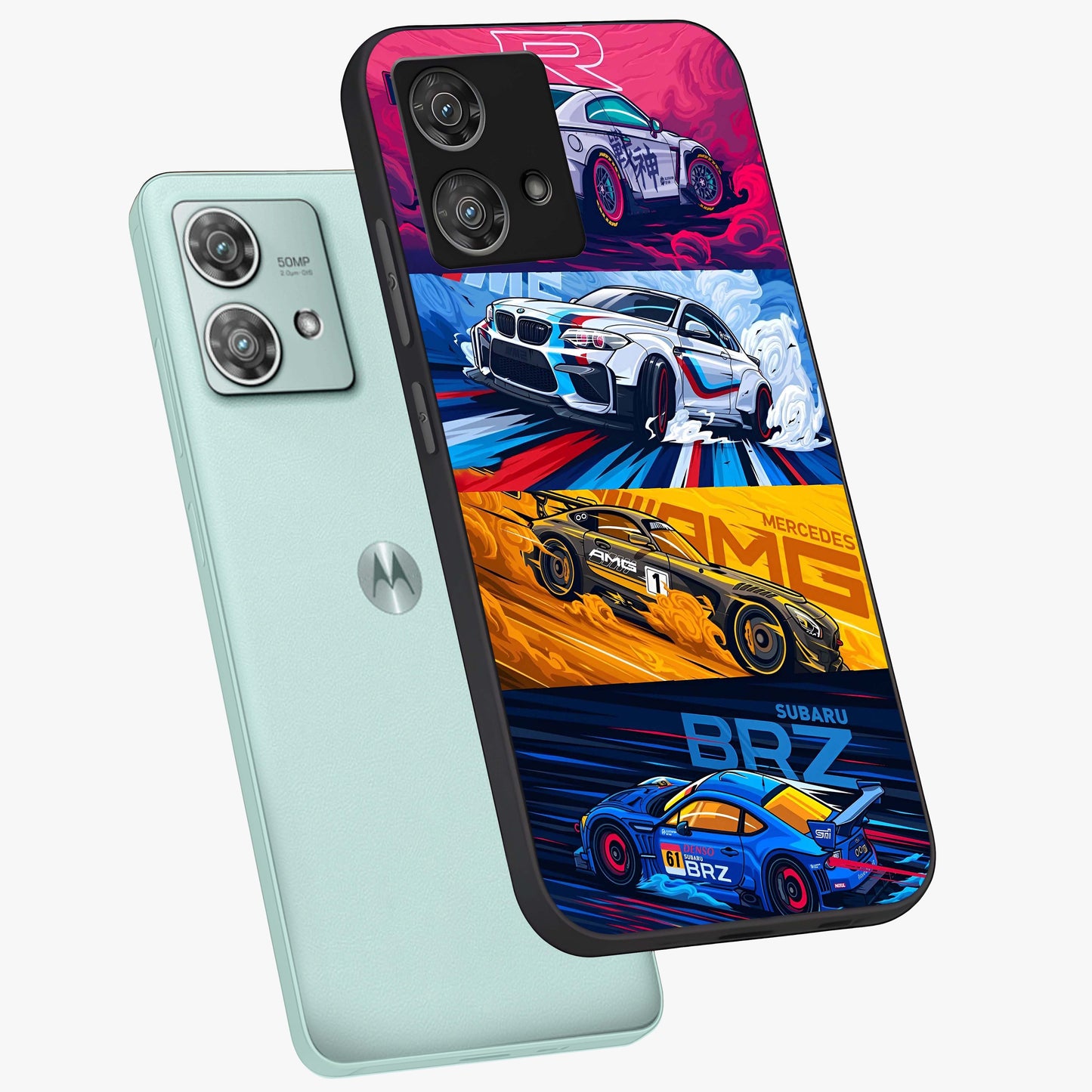 JDM Sports Car Glass Case displayed in angled mockup highlighting sleek Japanese racing car design with automotive aesthetic.