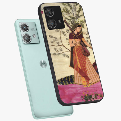 Lady With Veena Art Glass Case displayed in angled mockup highlighting graceful musical illustration with cultural artistic aesthetic.