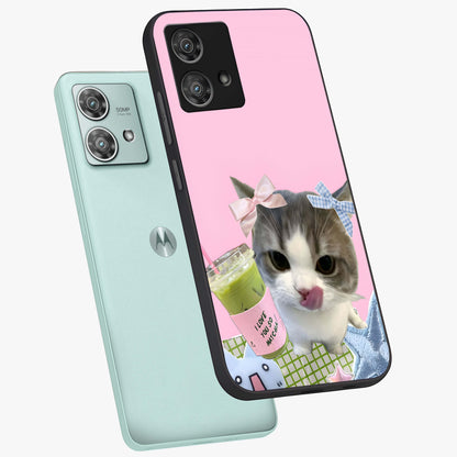 Love Matcha Cat Glass Case displayed in angled mockup highlighting playful feline illustration with cozy matcha aesthetic.