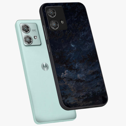 Lunar Veil Silence Glass Case displayed in angled mockup highlighting soft lunar design with peaceful celestial aesthetic.