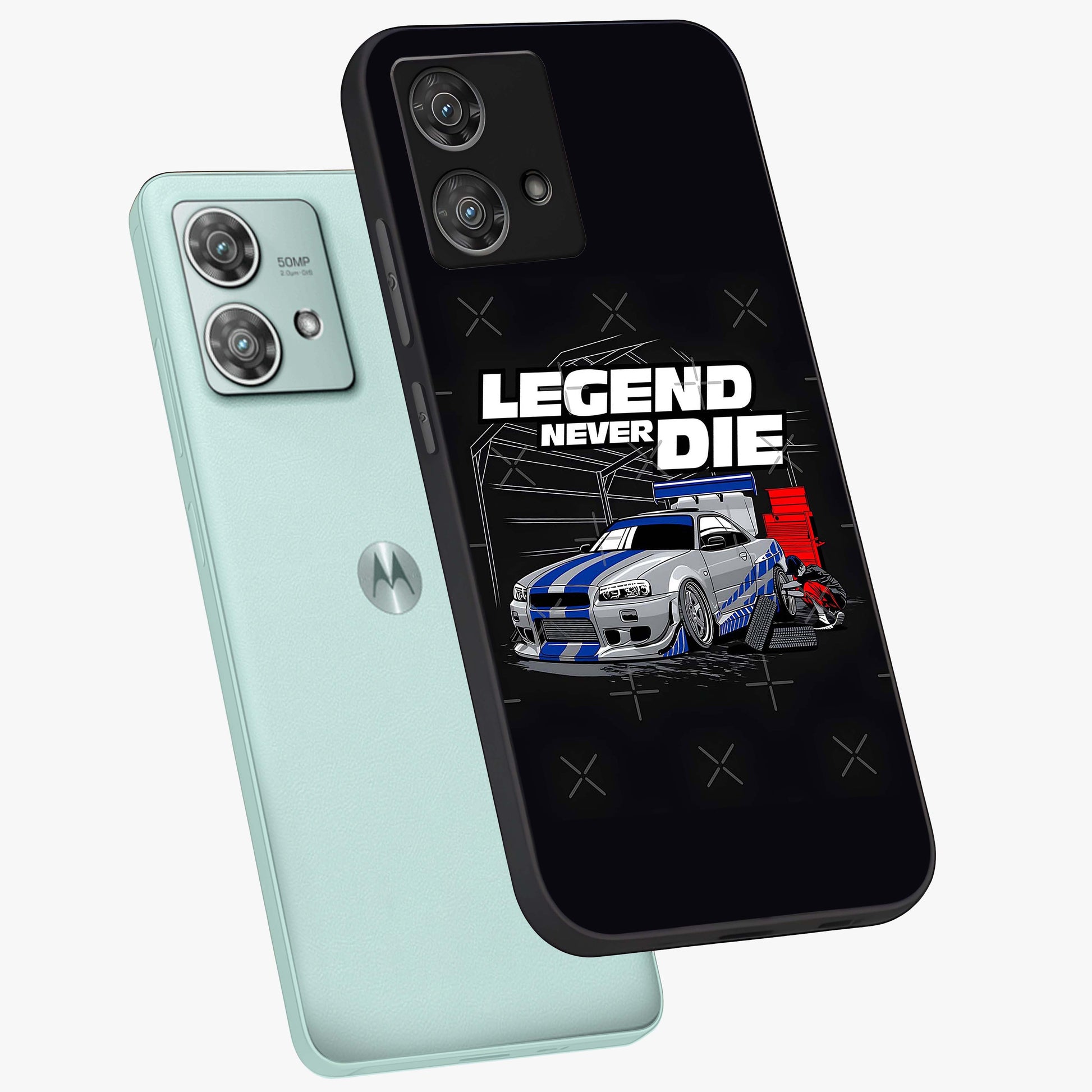 Midnight Racing Legacy Glass Case displayed in angled mockup highlighting dynamic automotive design with bold midnight aesthetic.