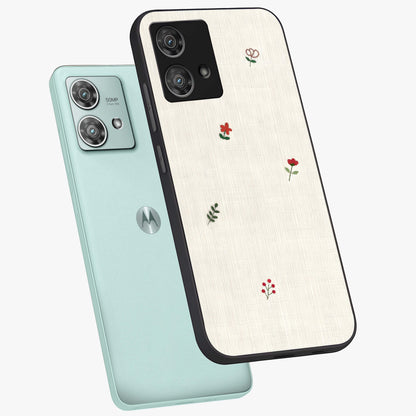 Minimalistic Blue With White Flower Pattern Glass Case displayed in angled mockup highlighting simple floral design with minimal aesthetic.