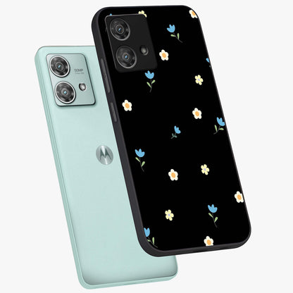 Minimal Petal Whispers Glass Case displayed in angled mockup highlighting delicate petal design with clean minimal aesthetic.