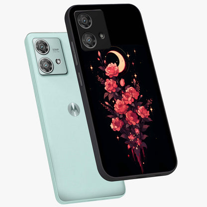Moonlit Floral Elegance Glass Case displayed in angled mockup highlighting graceful flower design with soft moonlight aesthetic.