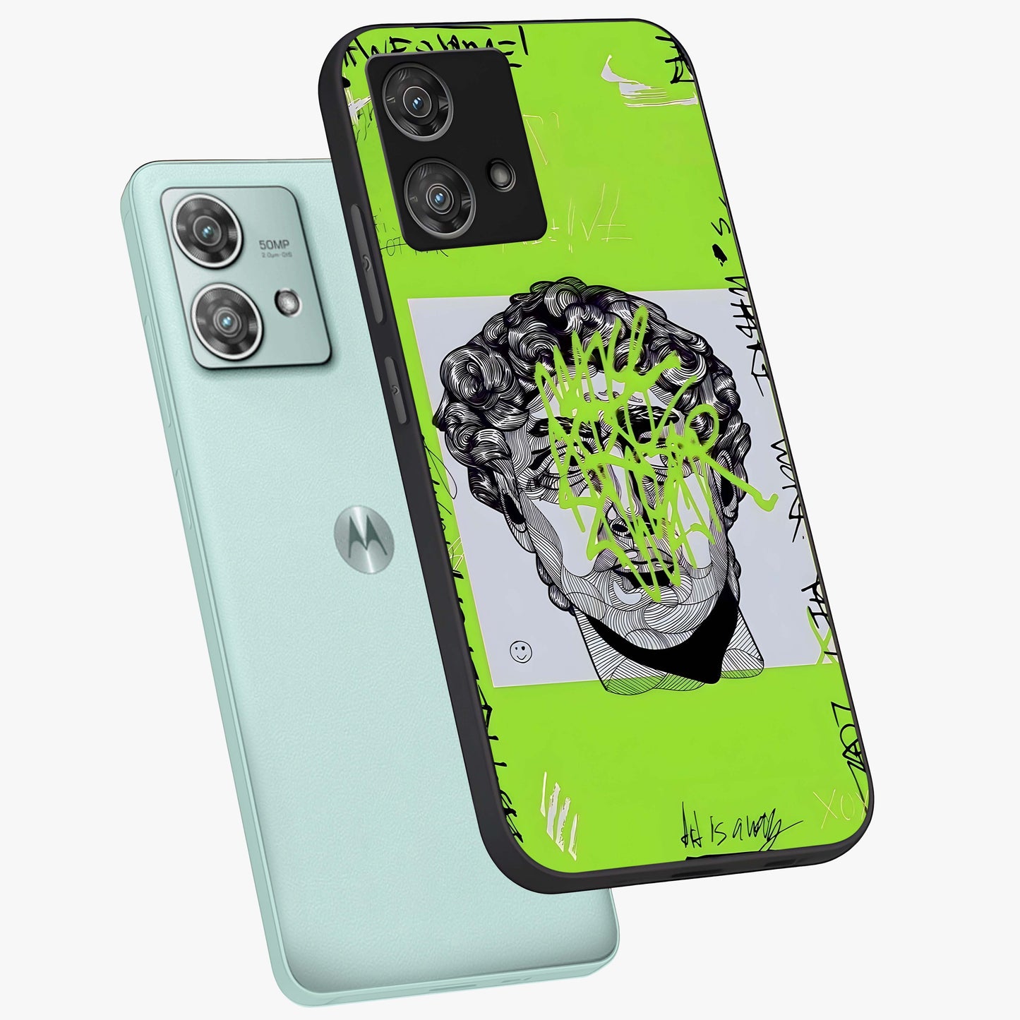 Neo Graffiti Rebellion Glass Case displayed in angled mockup highlighting urban street art design with rebellious aesthetic.