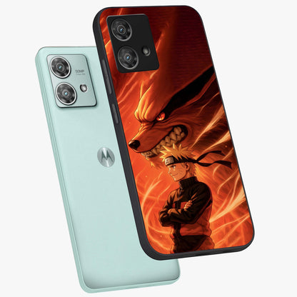 Nine Tails Legacy Glass Case displayed in angled mockup highlighting dynamic anime beast illustration with bold mystical aesthetic.