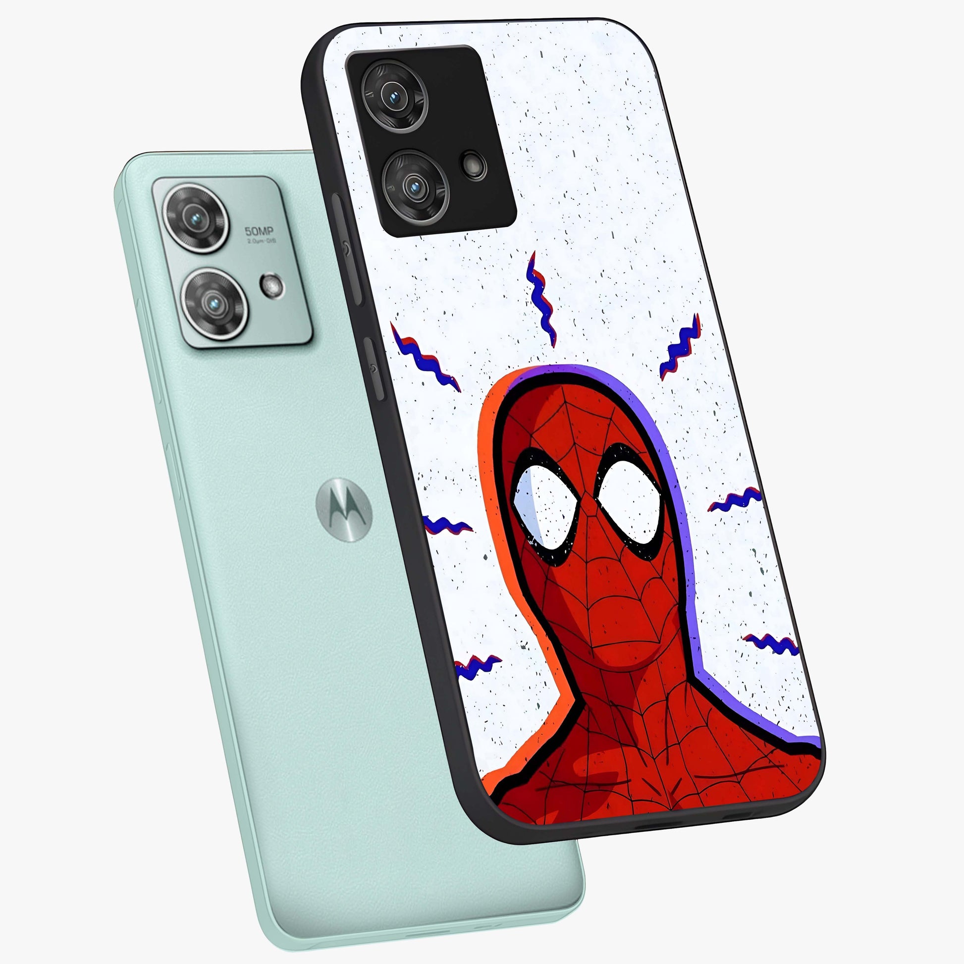 Omg Spiderman Glass Case displayed in angled mockup highlighting dynamic hero illustration with action comic aesthetic.