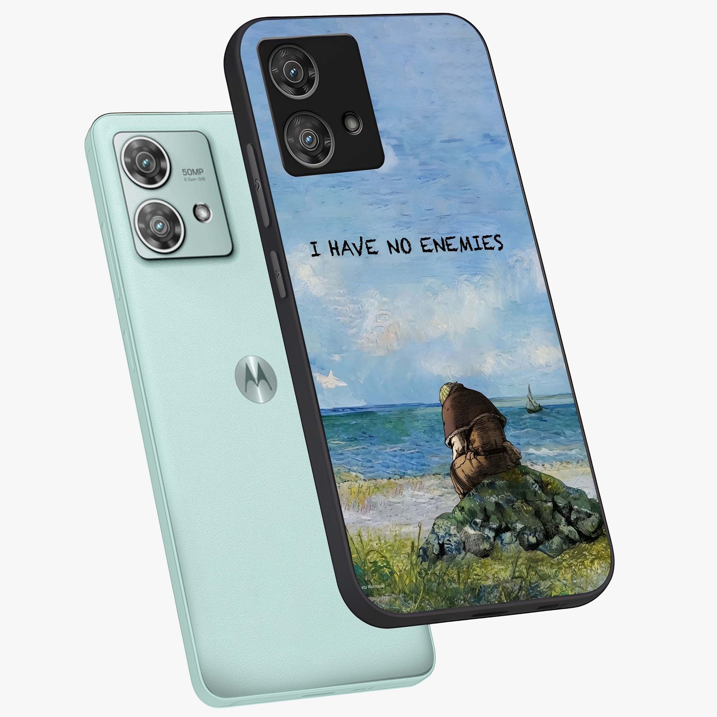 Peace Beyond War Glass Case displayed in angled mockup highlighting meaningful message design with artistic aesthetic style.