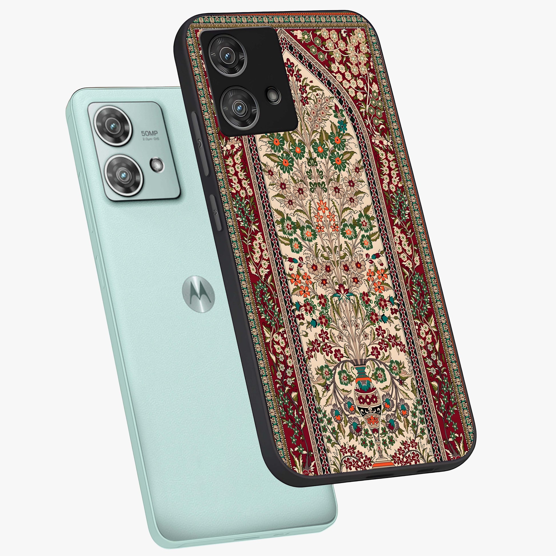 Persian Inspired Glass Case displayed in angled mockup highlighting intricate traditional design with elegant cultural aesthetic.