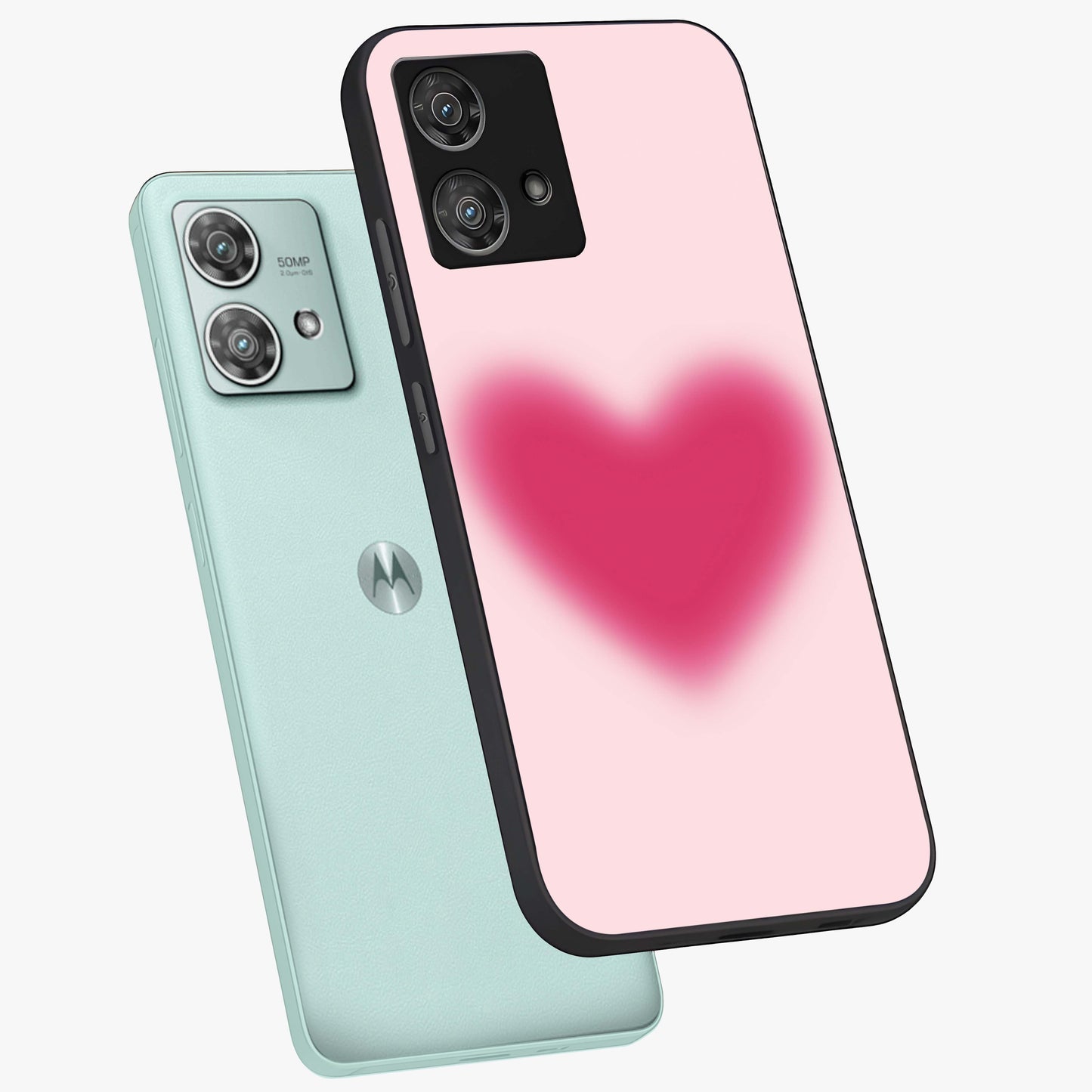 Pink Aura Heart Glass Case displayed in angled mockup highlighting vibrant pink heart design with dreamy aura aesthetic.