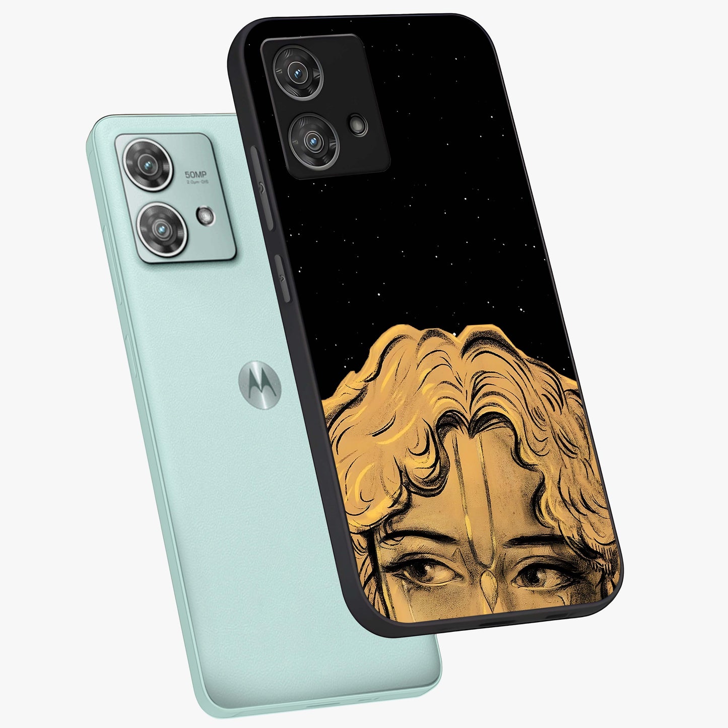 Shri Krishna Art Glass Case displayed in angled mockup highlighting spiritual Krishna illustration with divine aesthetic.
