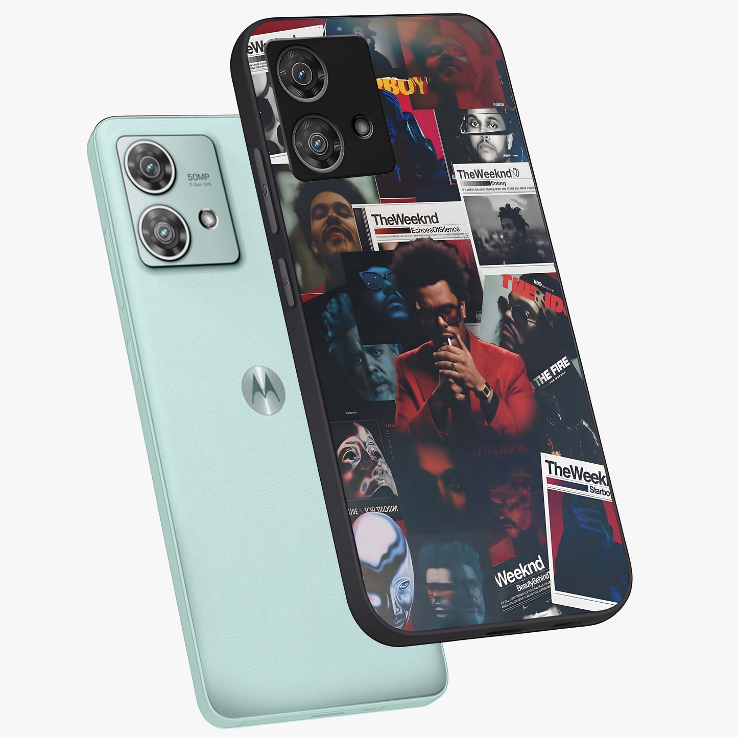 The Weeknd Glass Case displayed in angled mockup highlighting stylish pop culture inspired design with modern aesthetic.