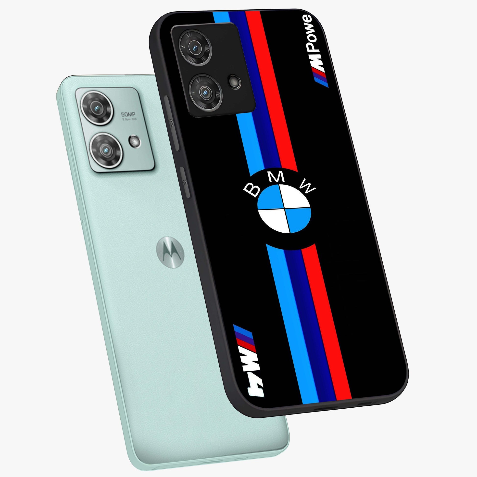 Turbo BMW Beast Glass Case displayed in angled mockup highlighting sleek racing car design with bold automotive aesthetic.