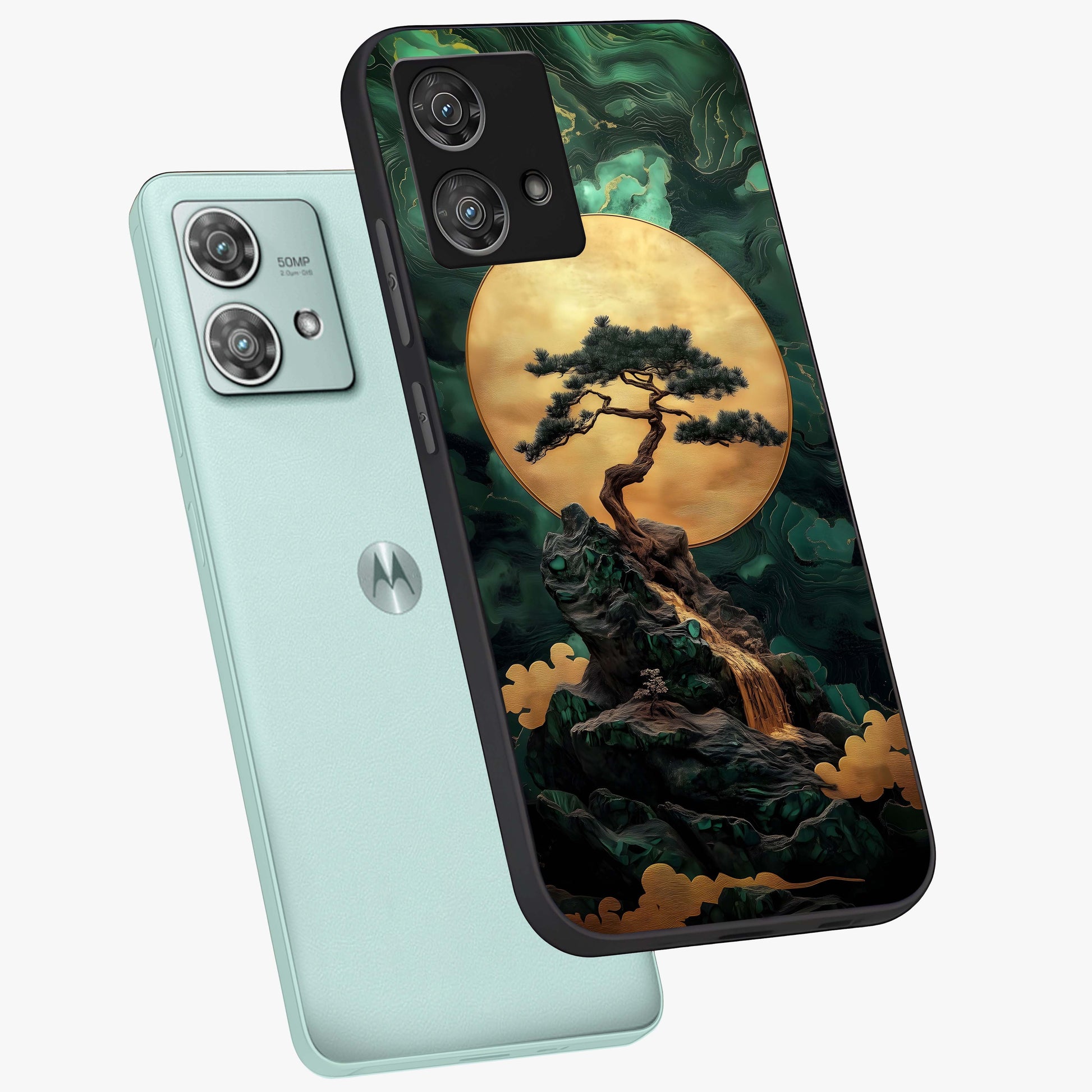 Zen Moon Rise Glass Case displayed in angled mockup highlighting peaceful lunar design with zen aesthetic style.