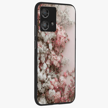 Blush Blossom Cloud Glass Case upright view showcasing calm floral cloud artwork with gentle dreamy theme.