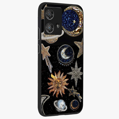 Celestial Gem Constellations Glass Case upright view showcasing cosmic constellation artwork with celestial aesthetic style.