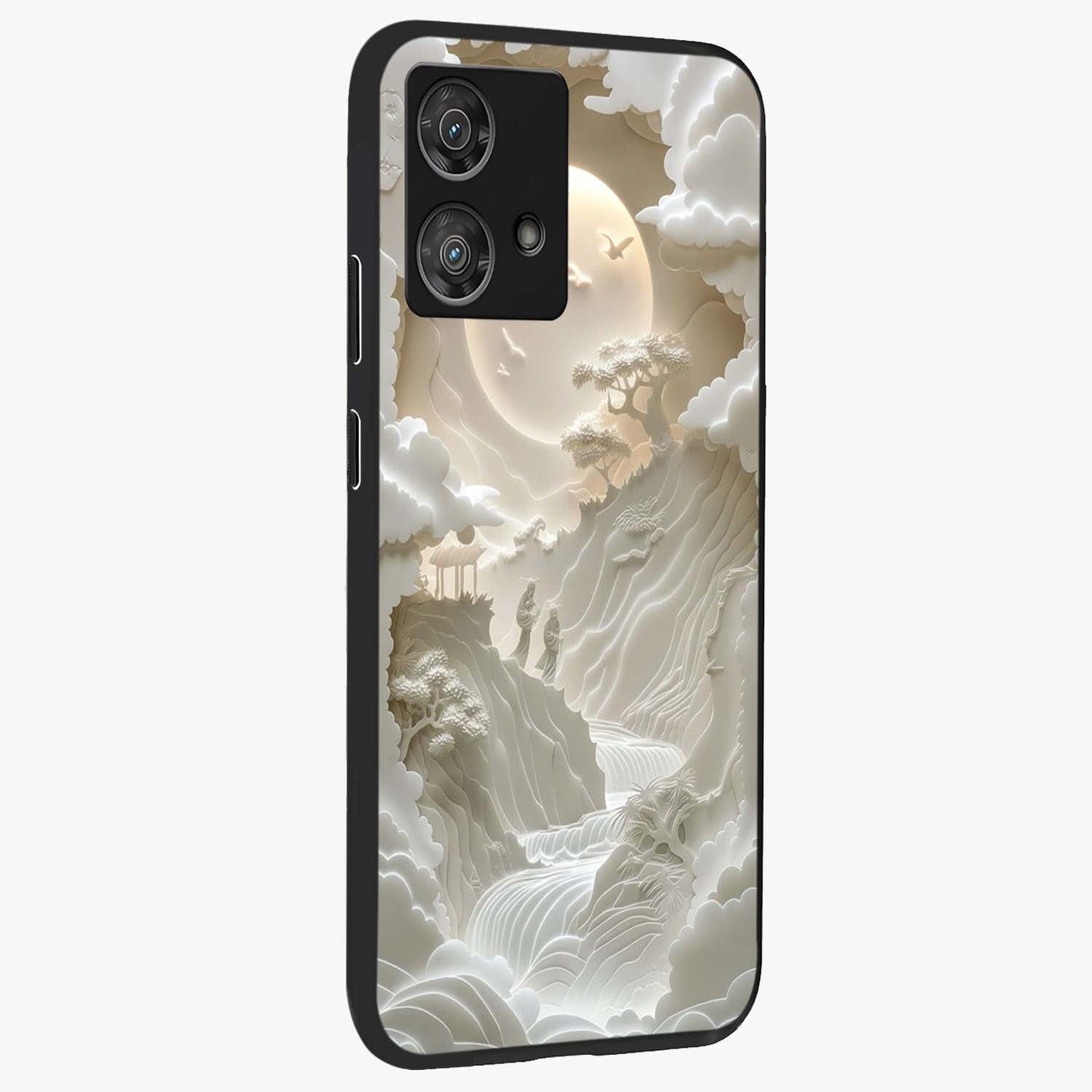 Celestial Origami Glass Case upright view showcasing creative origami artwork with modern celestial style.