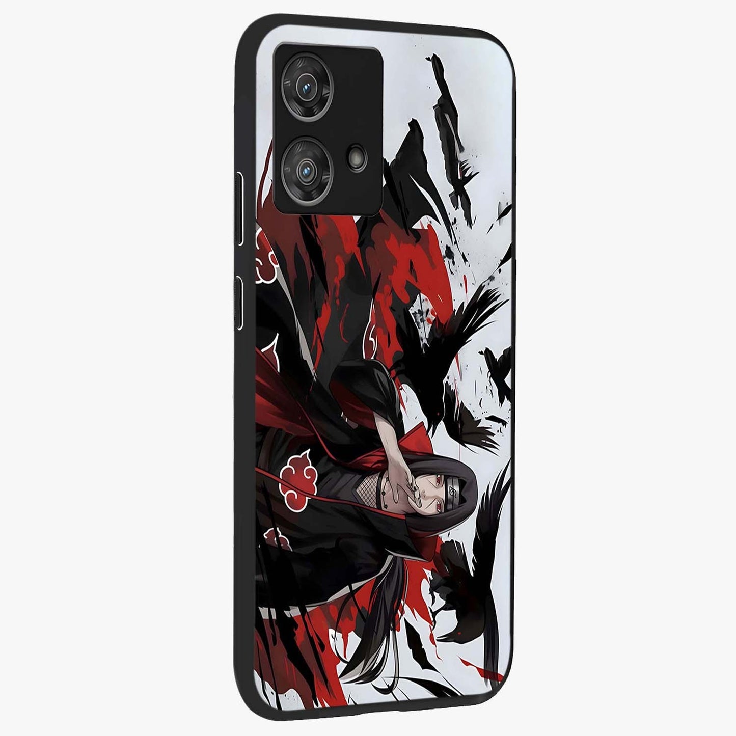 Crimson Crow Illusion Glass Case upright view showcasing striking crow illusion artwork with intense crimson theme.