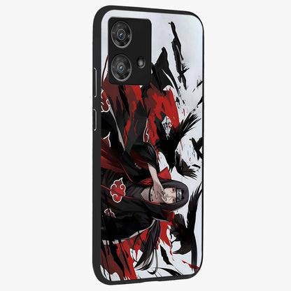 Crimson Crow Illusion Glass Case upright view showcasing striking crow illusion artwork with intense crimson theme.