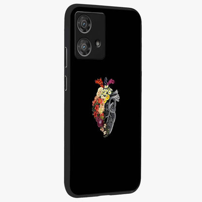 Heart With Flowers Glass Case upright view showcasing decorative heart and floral artwork with sweet romantic theme.