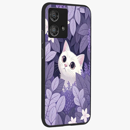 Lilac Hide Peek Cat Glass Case upright view showcasing charming cat artwork with adorable peek theme.