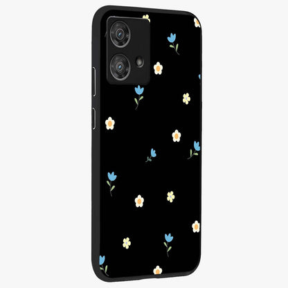Minimal Petal Whispers Glass Case upright view showcasing elegant floral artwork with modern minimalist style.