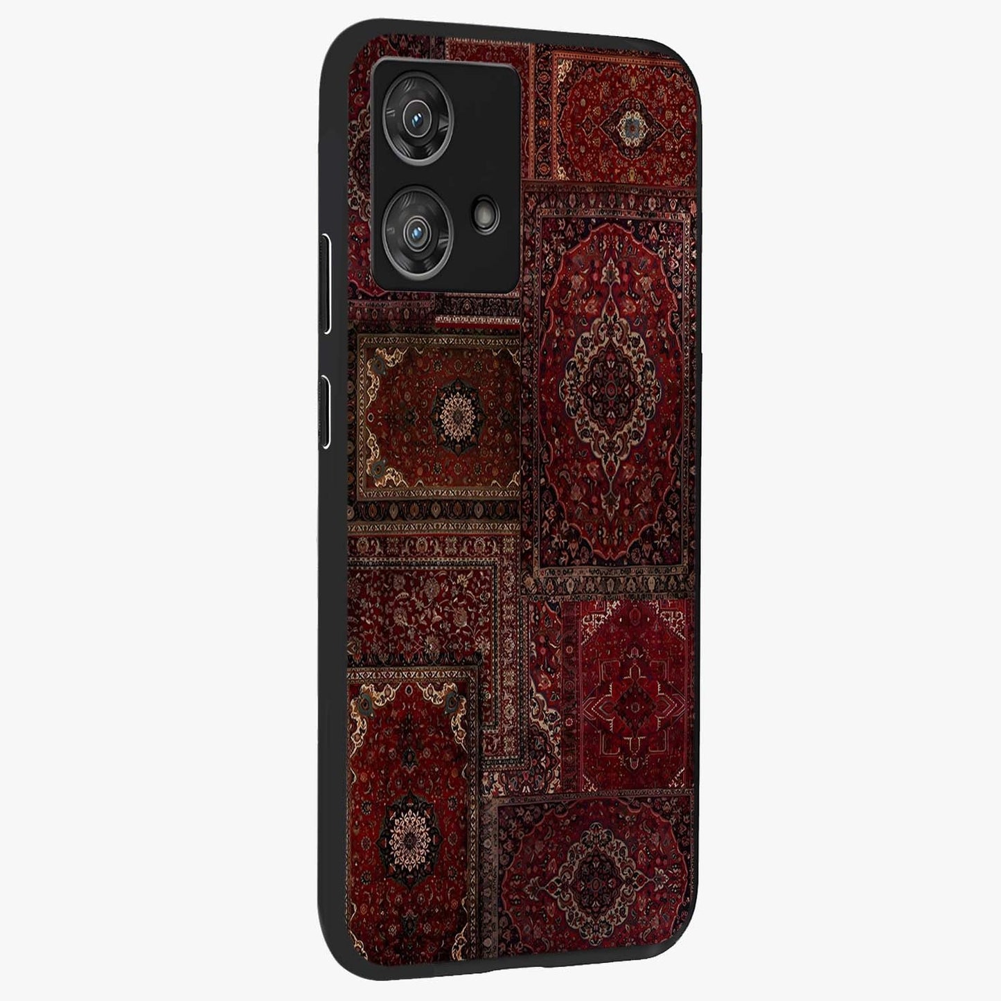Persian Velvet Tale Glass Case upright view showcasing elegant Persian artwork with classic heritage theme.