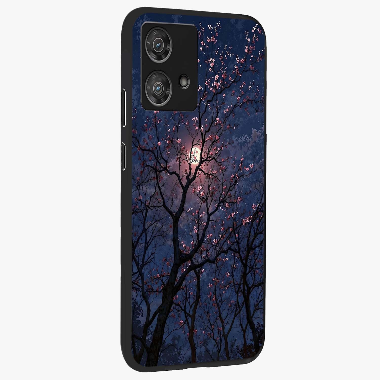 Twilight Sakura Serenade Glass Case upright view showcasing beautiful cherry blossom artwork with serene evening theme.