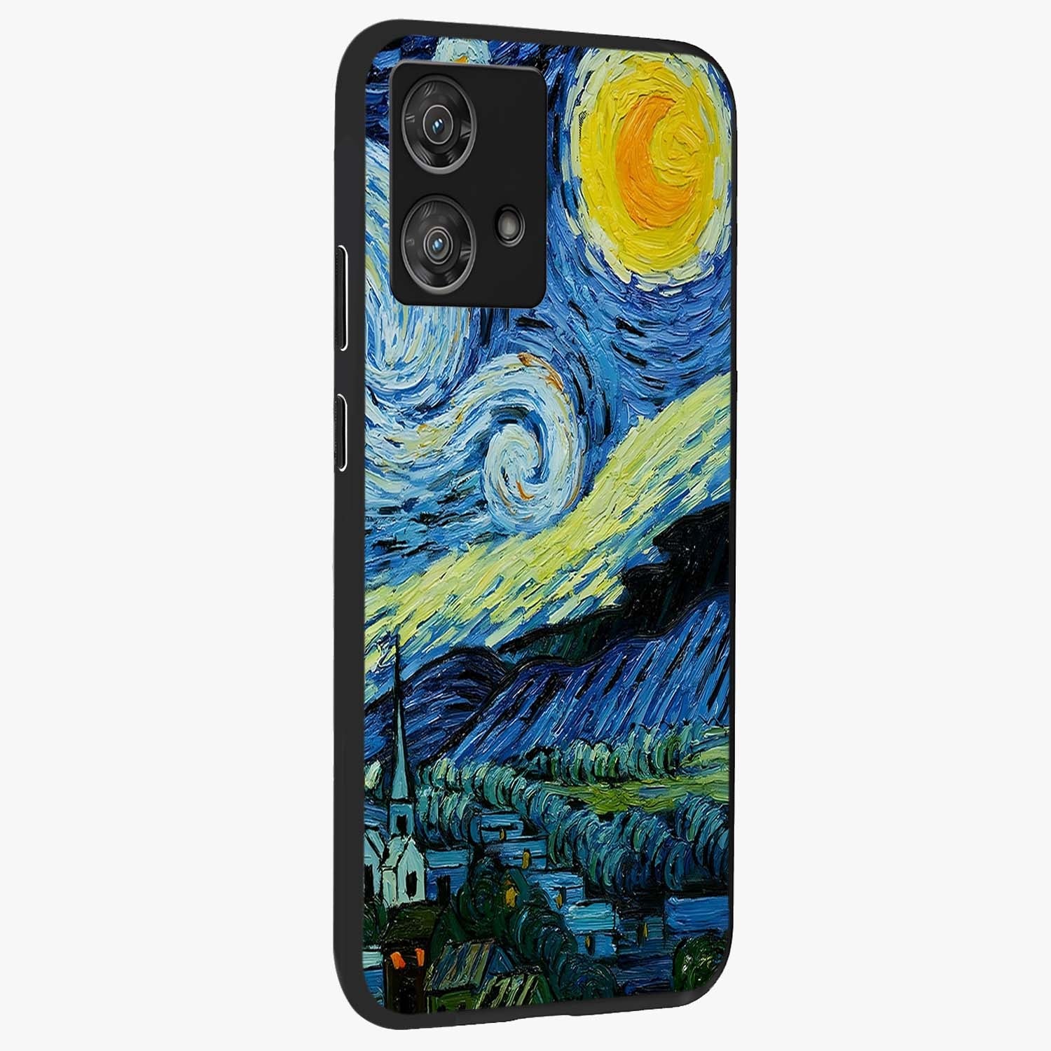 Van Gogh Art Glass Case upright view showcasing expressive painting style artwork with timeless artistic theme.