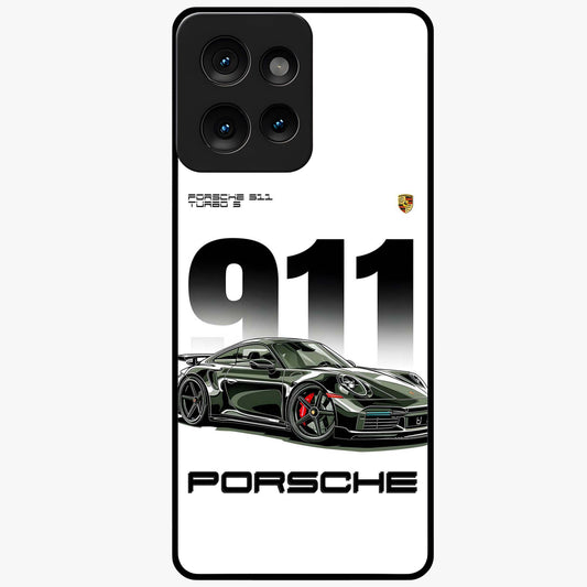 911 Turbo Dominance Glass Case showing clean flat back view with bold 911 sports car artwork and glossy glass finish.