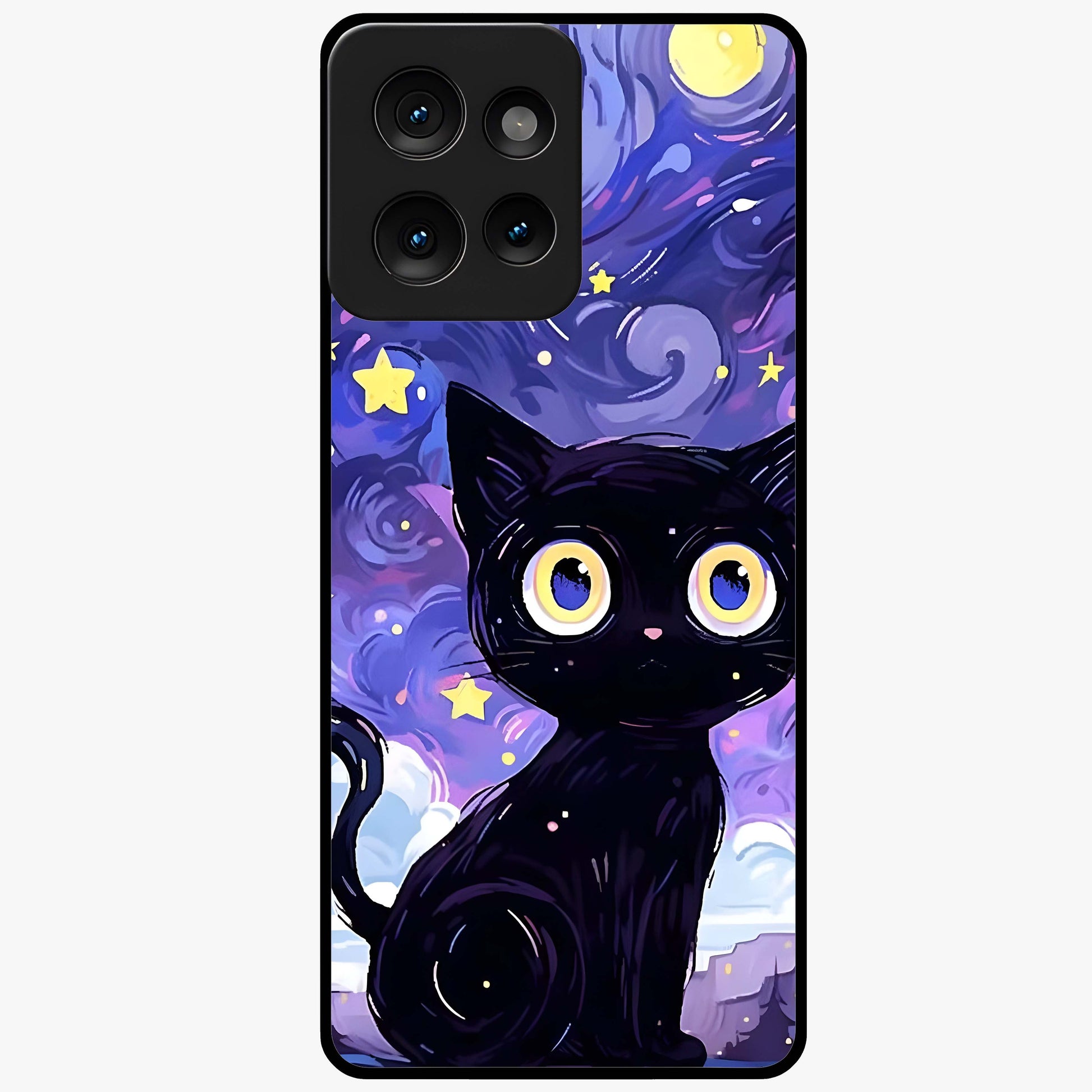 Abstract Cat Art Glass Case showing flat back view with artistic cat illustration and glossy glass finish.