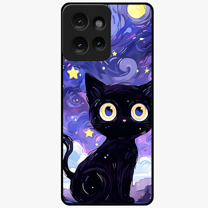 Abstract Cat Art Glass Case showing flat back view with artistic cat illustration and glossy glass finish.