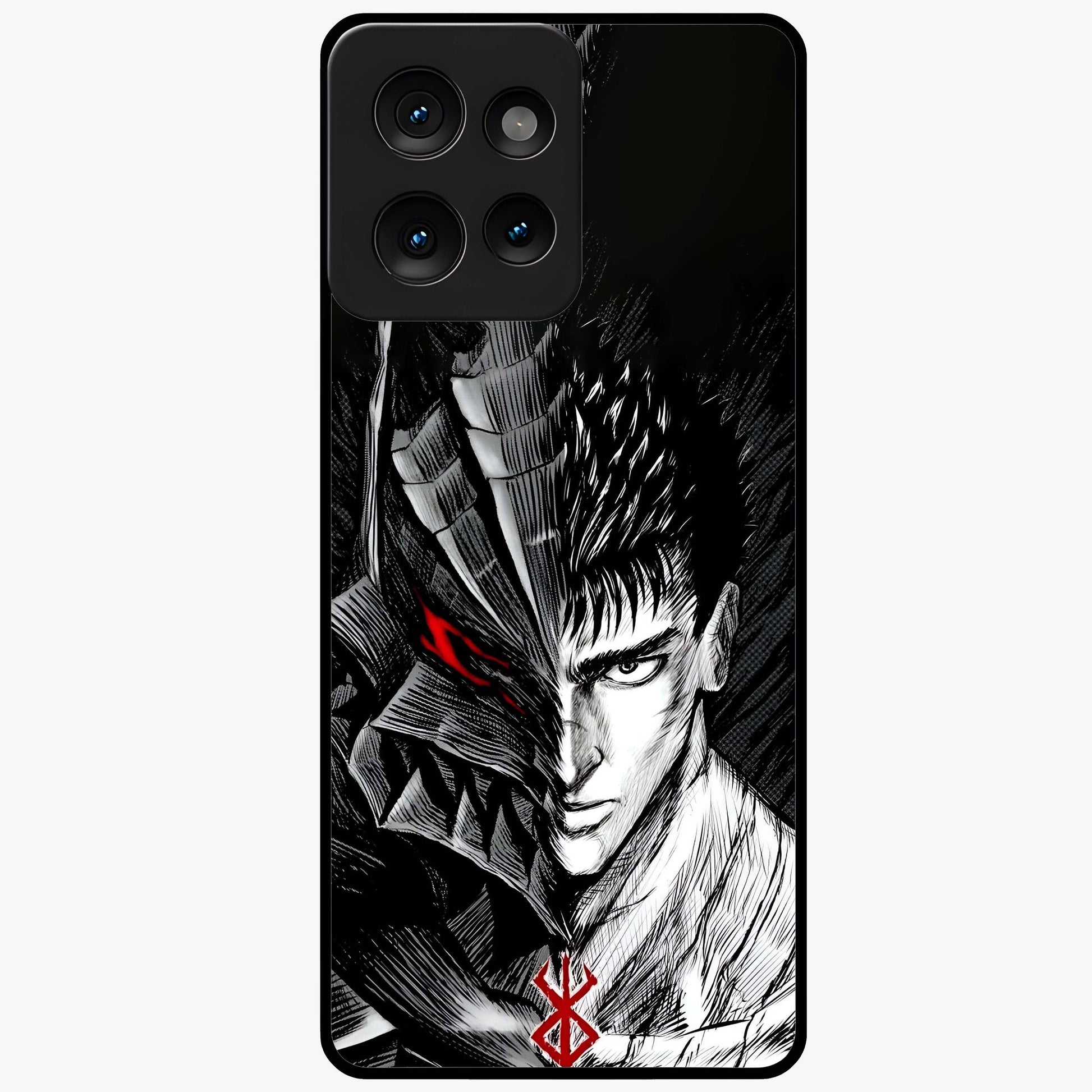 Berserker Blood Oath Glass Case showing flat back view with fierce warrior inspired artwork and glossy glass finish.