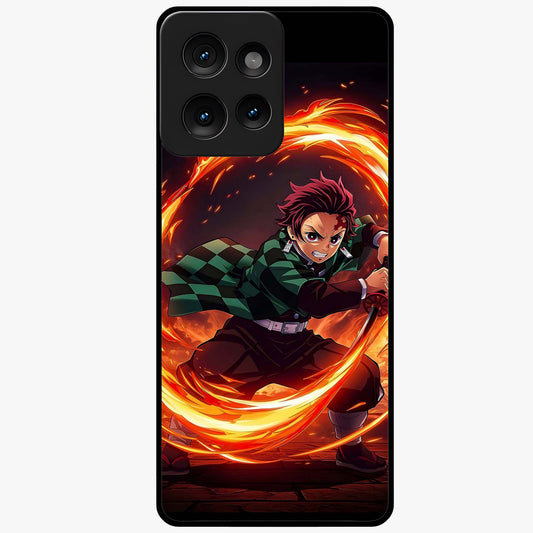 Blazing Sword Resolve Glass Case showing flat back view with fiery sword artwork and glossy glass finish.