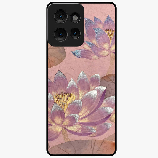 Blossom Mist Lotus Glass Case showing flat back view with serene lotus blossom artwork and glossy glass finish.