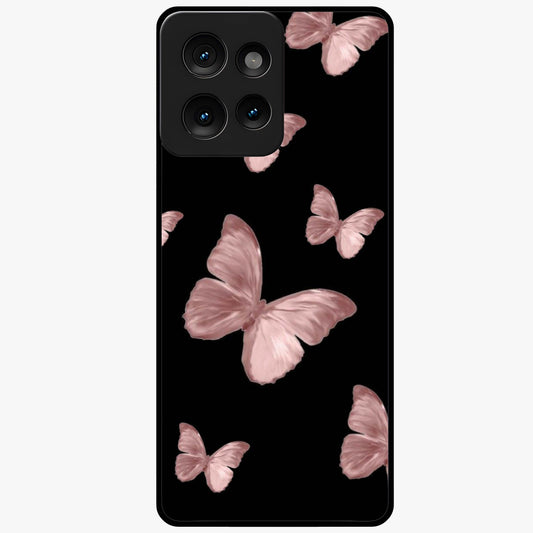 Butterfly Pattern Glass Case showing flat back view with elegant butterfly pattern artwork and glossy glass finish.