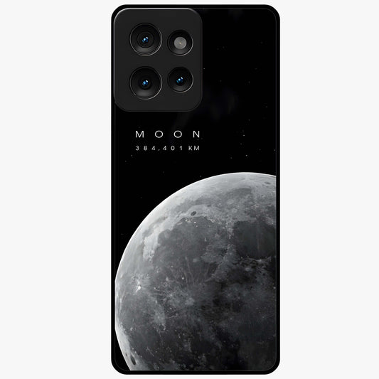 Cosmic Moon Glow Glass Case showing flat back view with glowing moon artwork and glossy glass finish.