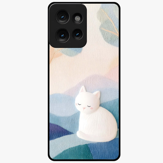 Cotton Dream Cat Glass Case showing flat back view with soft dreamy cat artwork and glossy glass finish.
