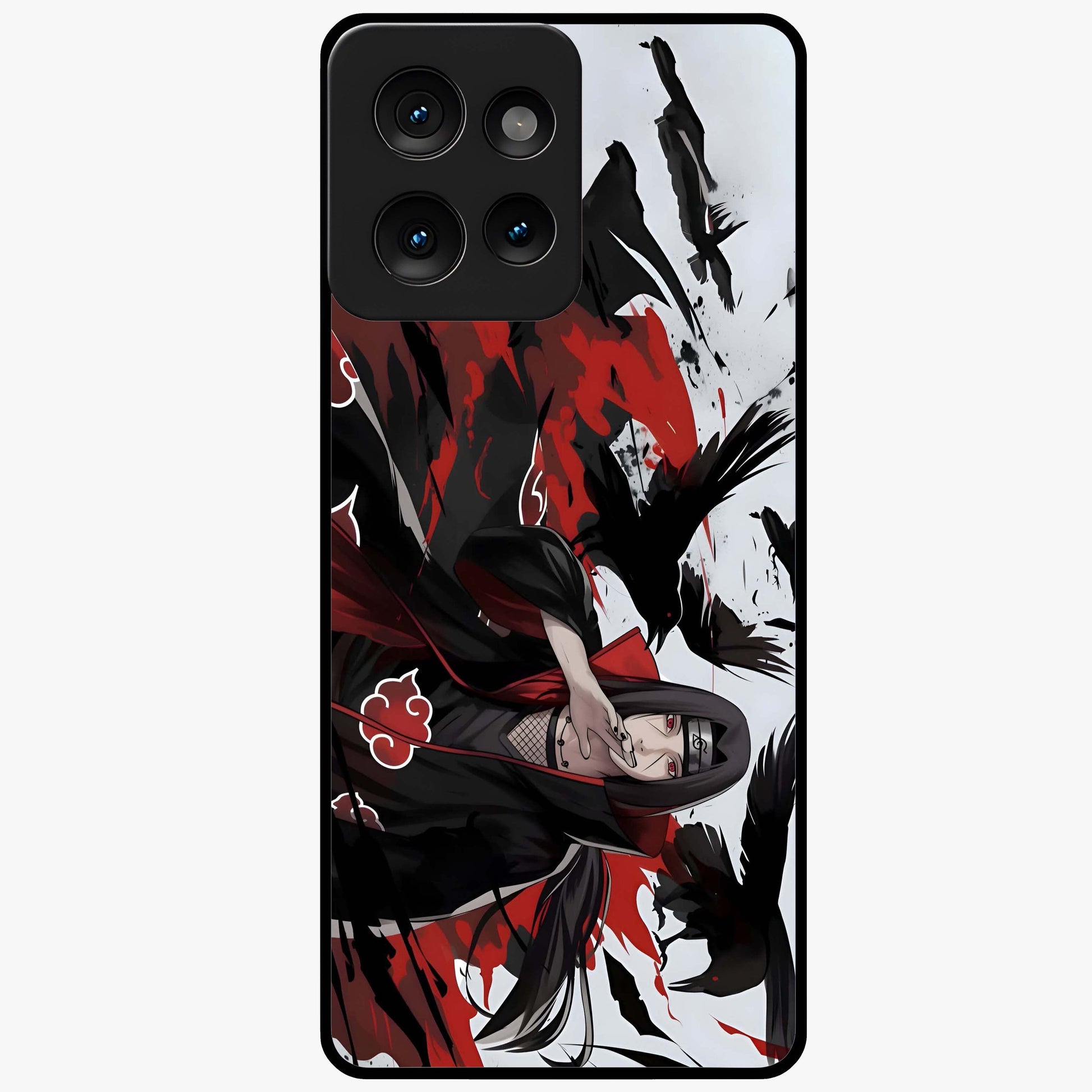 Crimson Crow Illusion Glass Case showing flat back view with artistic crow illusion artwork and glossy glass finish.