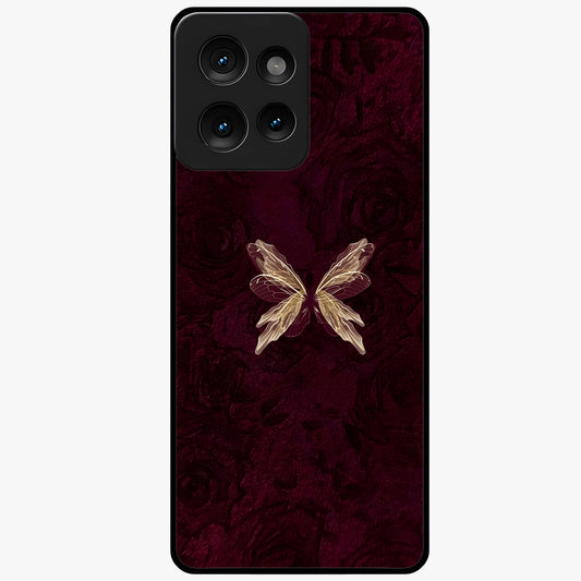 Crimson Fade Butterfly Glass Case showing flat back view with fading butterfly artwork and glossy glass finish.