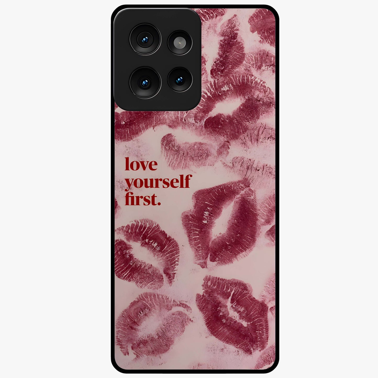 Crimson Kiss Love Glass Case showing flat back view with romantic crimson themed artwork and glossy glass finish.