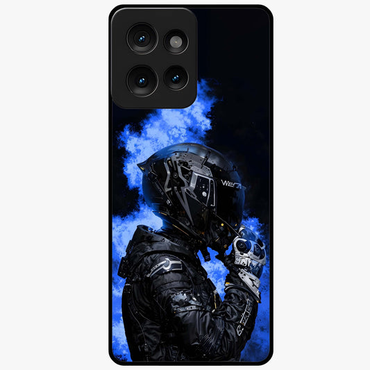 Cyber Sentinel Protocol Glass Case showing flat back view with futuristic cyber themed artwork and glossy glass finish.